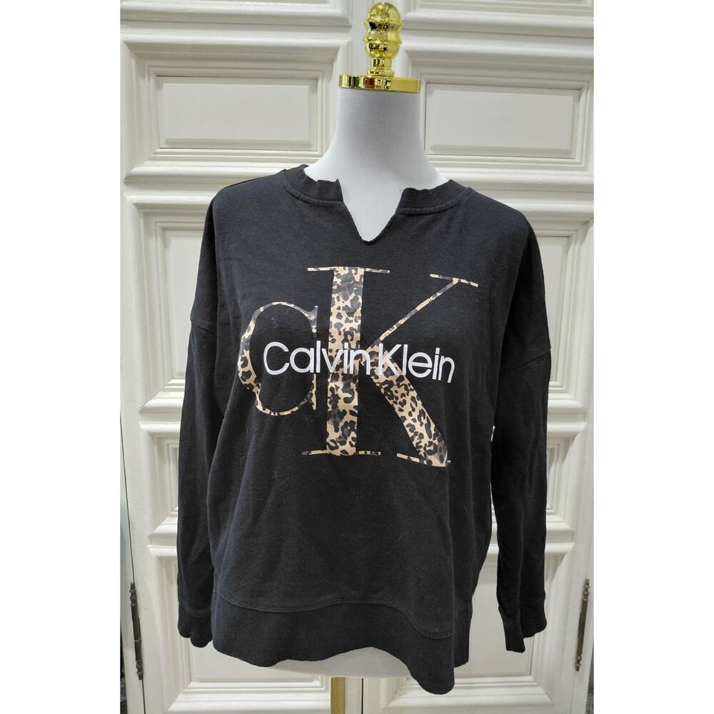 Calvin Klein womens sweatshirt black with animal print lettering size Large